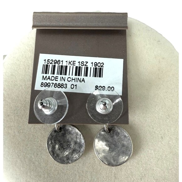 J. Jill Post Drop Earrings Indigo Blue Skies Bead Hammered Disk Silver Tone NWT - Picture 7 of 7